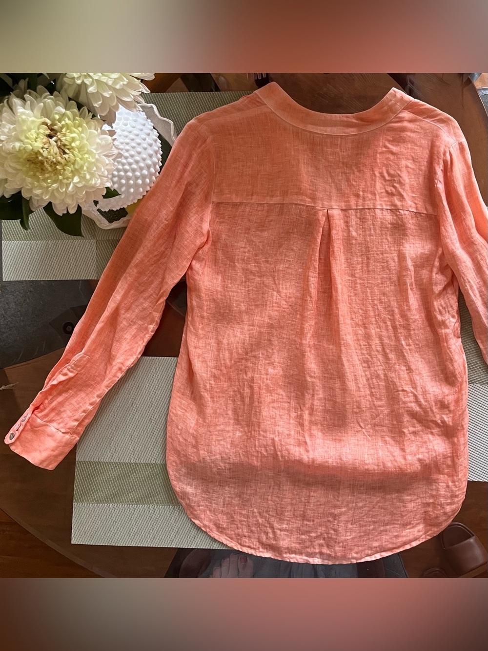 120% Lino Popover Pure Linen Shirt in Tangerine - Picture 3 of 16